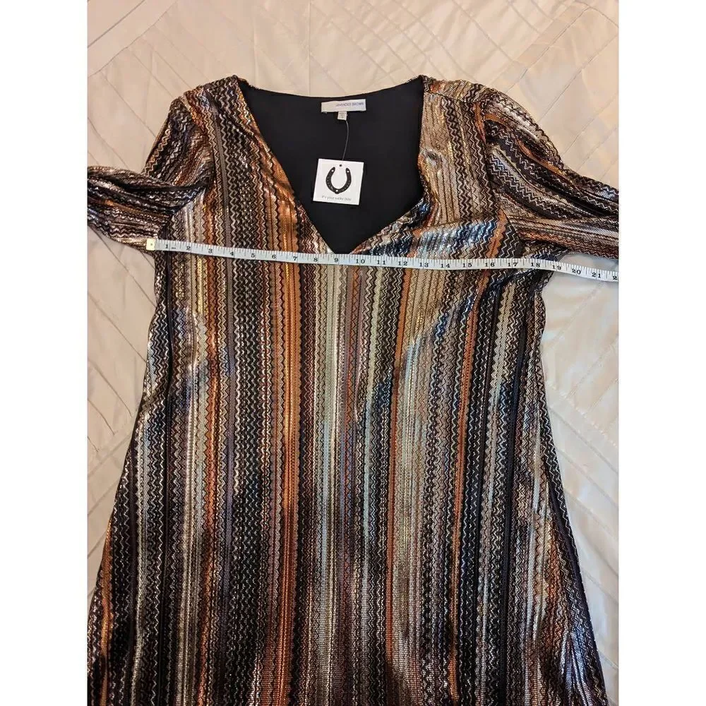 Lavender brown metallic stripe long sleeve mini dress sz s nwot
